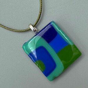 Blue and Green Glass Pendant Necklace